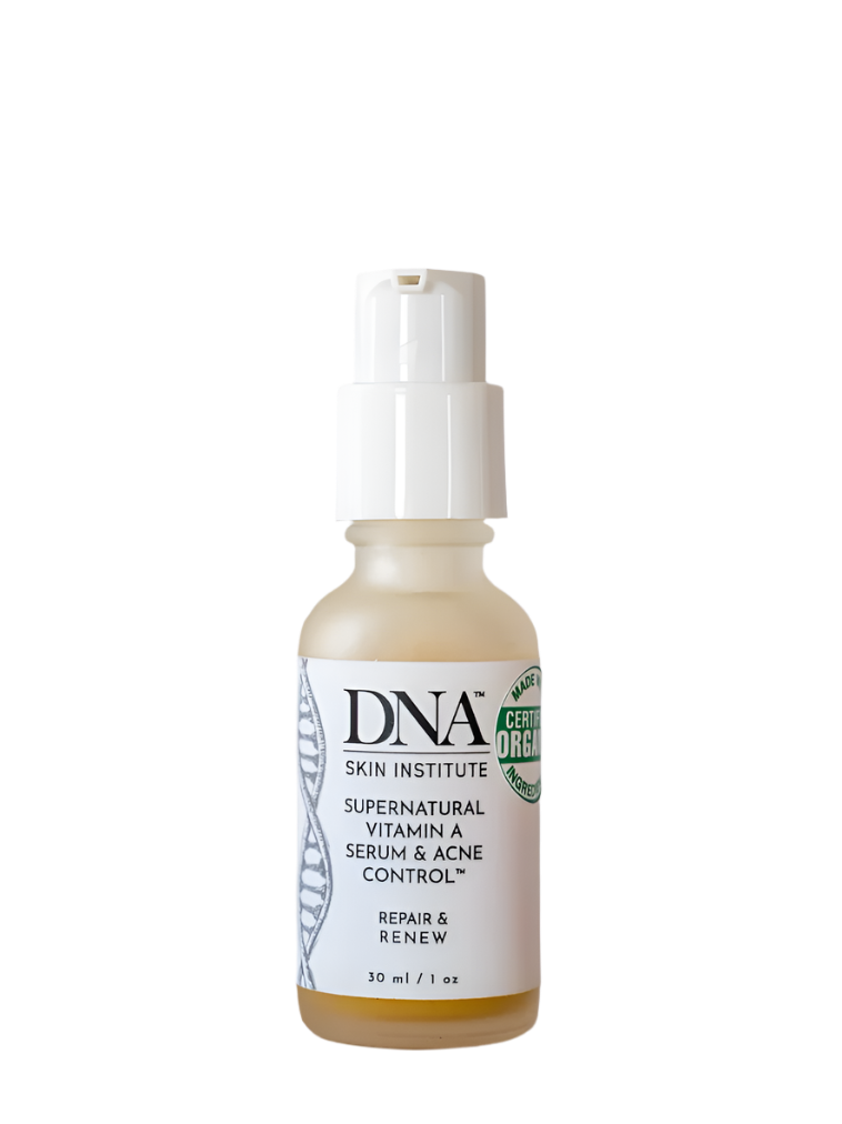 Bottle of DNA Skin Institute serum on a white background